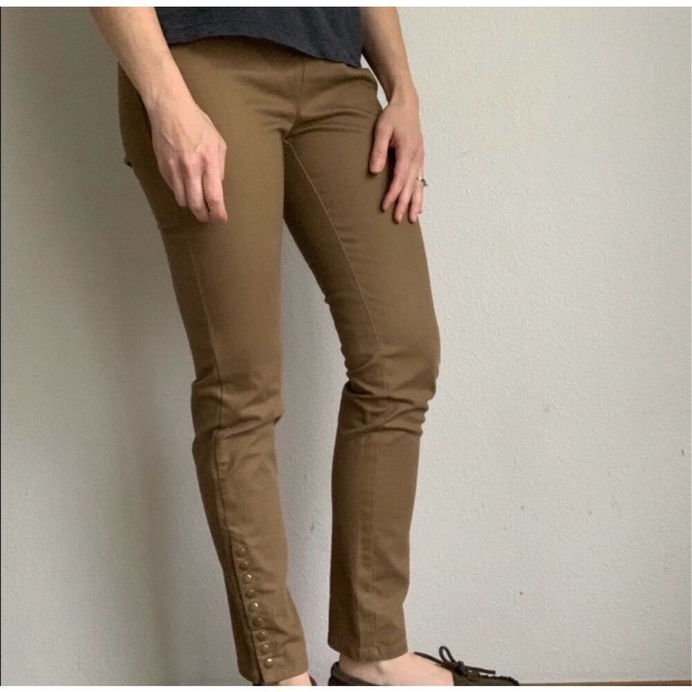 Soft Surroundings Metro Pull-On Leggings Jeans Stretchy Tan Brown Snaps L Tall